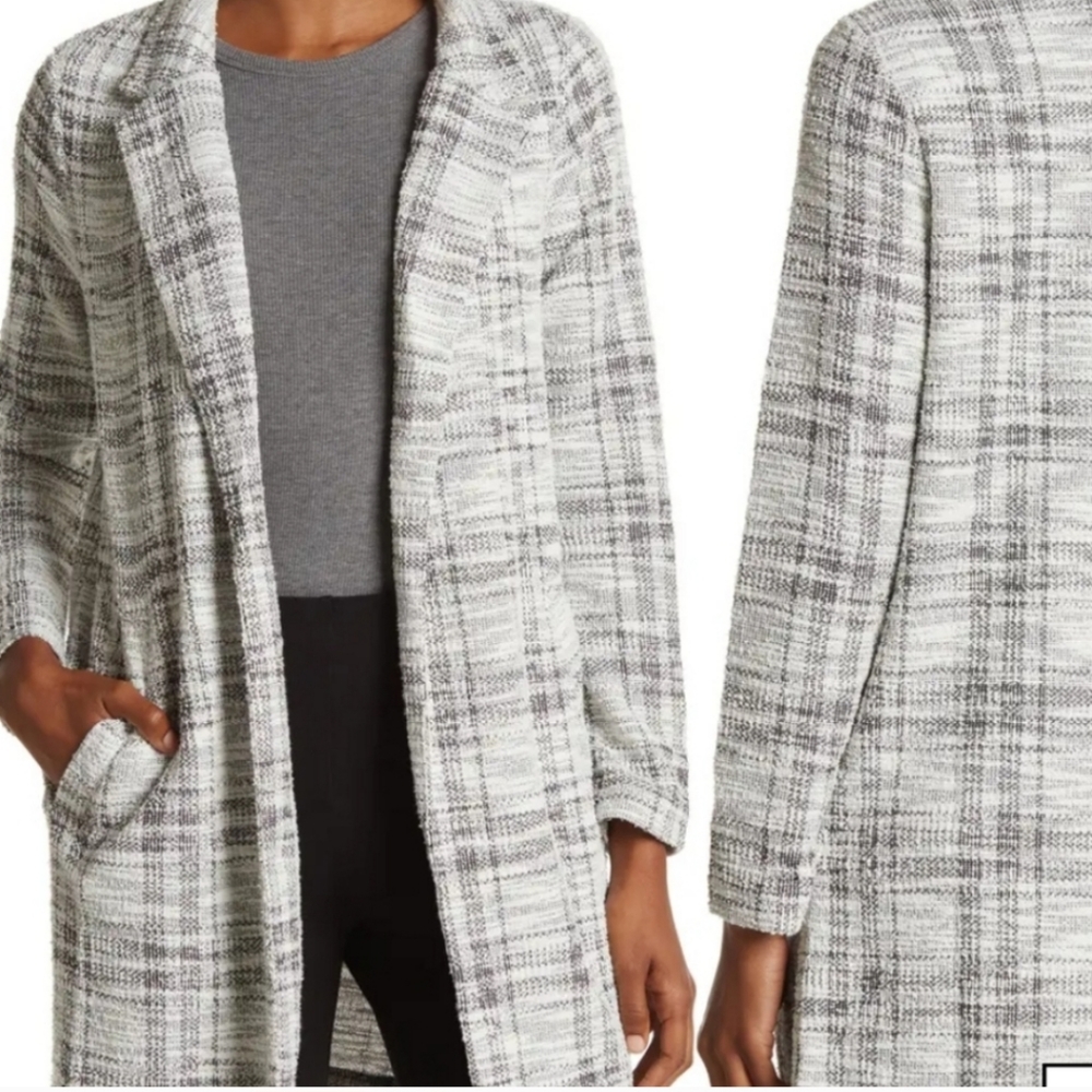 MELLÓDAY Oversized Tweed Notch Lapel Long Knit Jacket